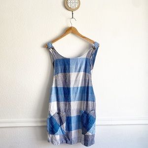 Urban Outfitters Blue Linen Blend Plaid Overall Apron Mini Dress Cottagecore